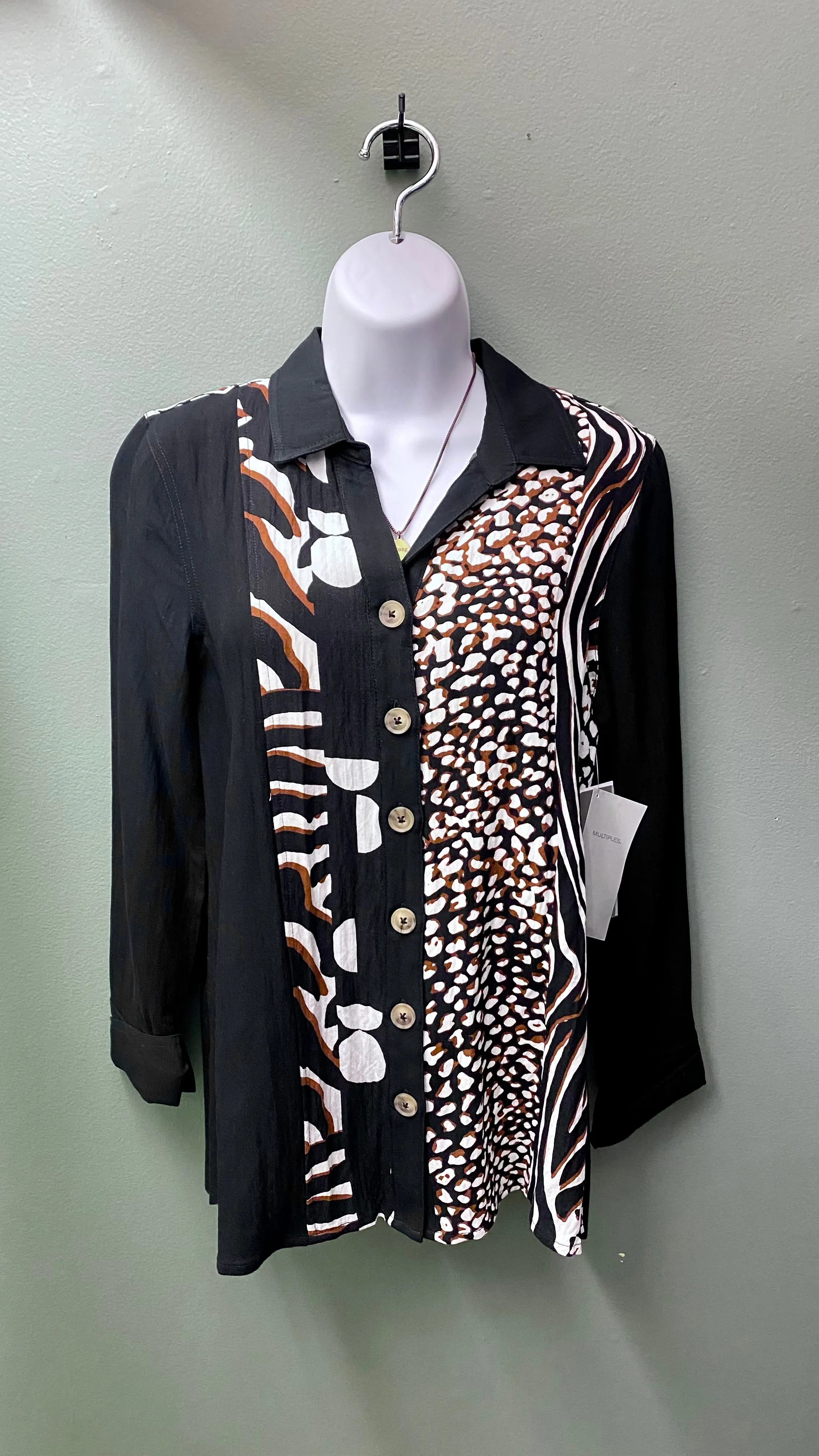 * Multiples Animal Print Button Top