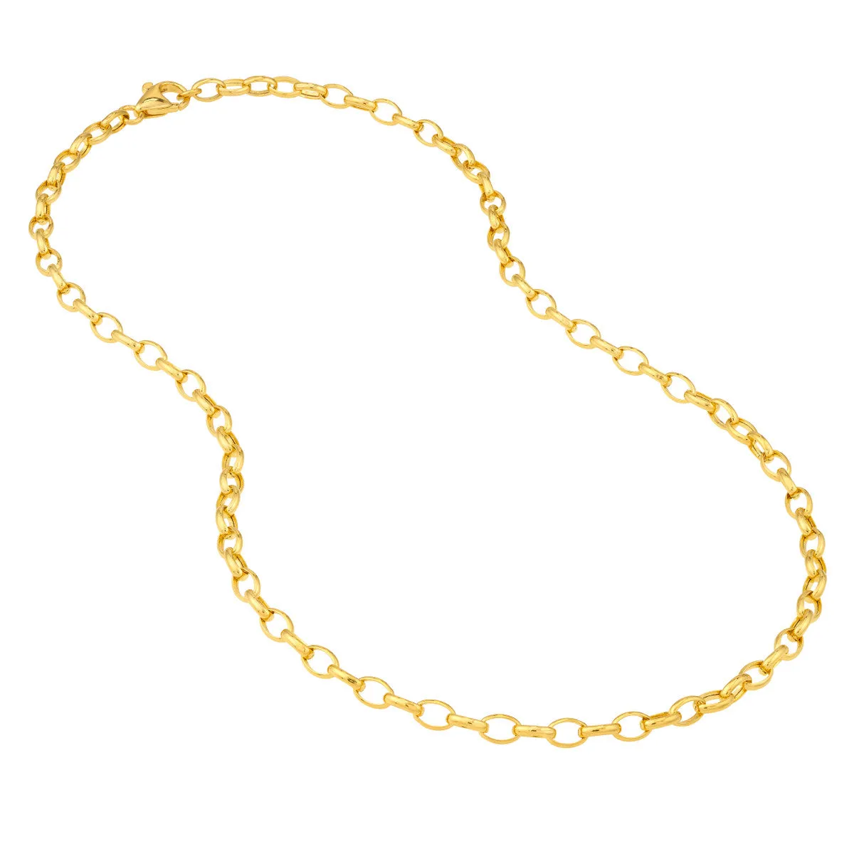 14K Gold 4.5mm Hollow Oval Forzentina Chain Necklace with Pear Shape Lobster