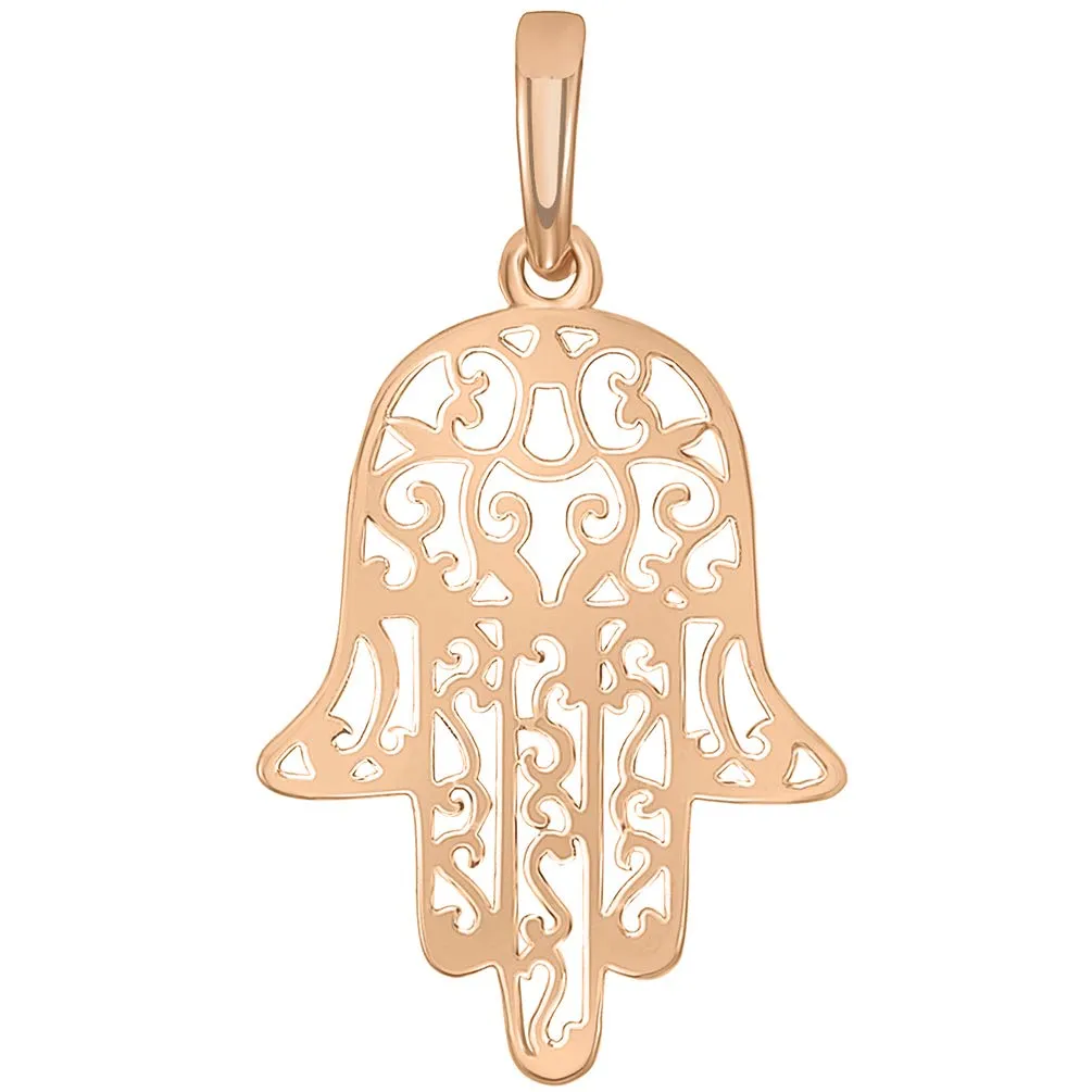 14k Rose Gold Filigree Hamsa Hand of Fatima Charm Pendant Necklace