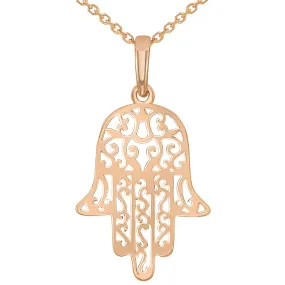 14k Rose Gold Filigree Hamsa Hand of Fatima Charm Pendant Necklace