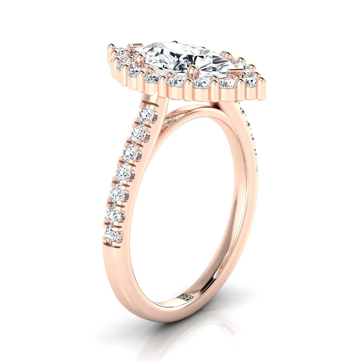 14K Rose Gold Marquise  Diamond Shared Prong Halo Engagement Ring -5/8ctw