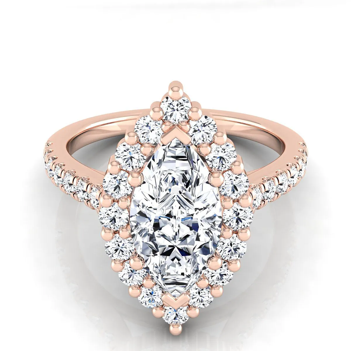 14K Rose Gold Marquise  Diamond Shared Prong Halo Engagement Ring -5/8ctw