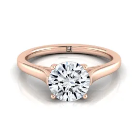 14K Rose Gold Round Brilliant  Elegant Cathedral Solitaire Engagement Ring