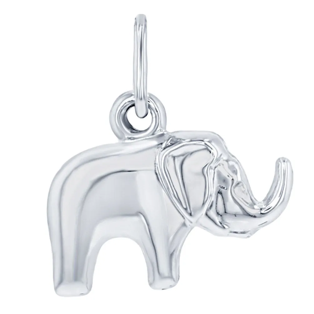 14K White Gold Polished Elephant Good Luck Animal Charm Pendant Necklace