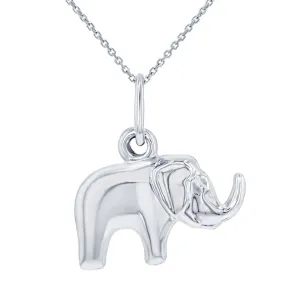 14K White Gold Polished Elephant Good Luck Animal Charm Pendant Necklace