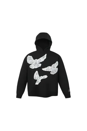 Black Printed Lace Foam Peace Dove Hoodie