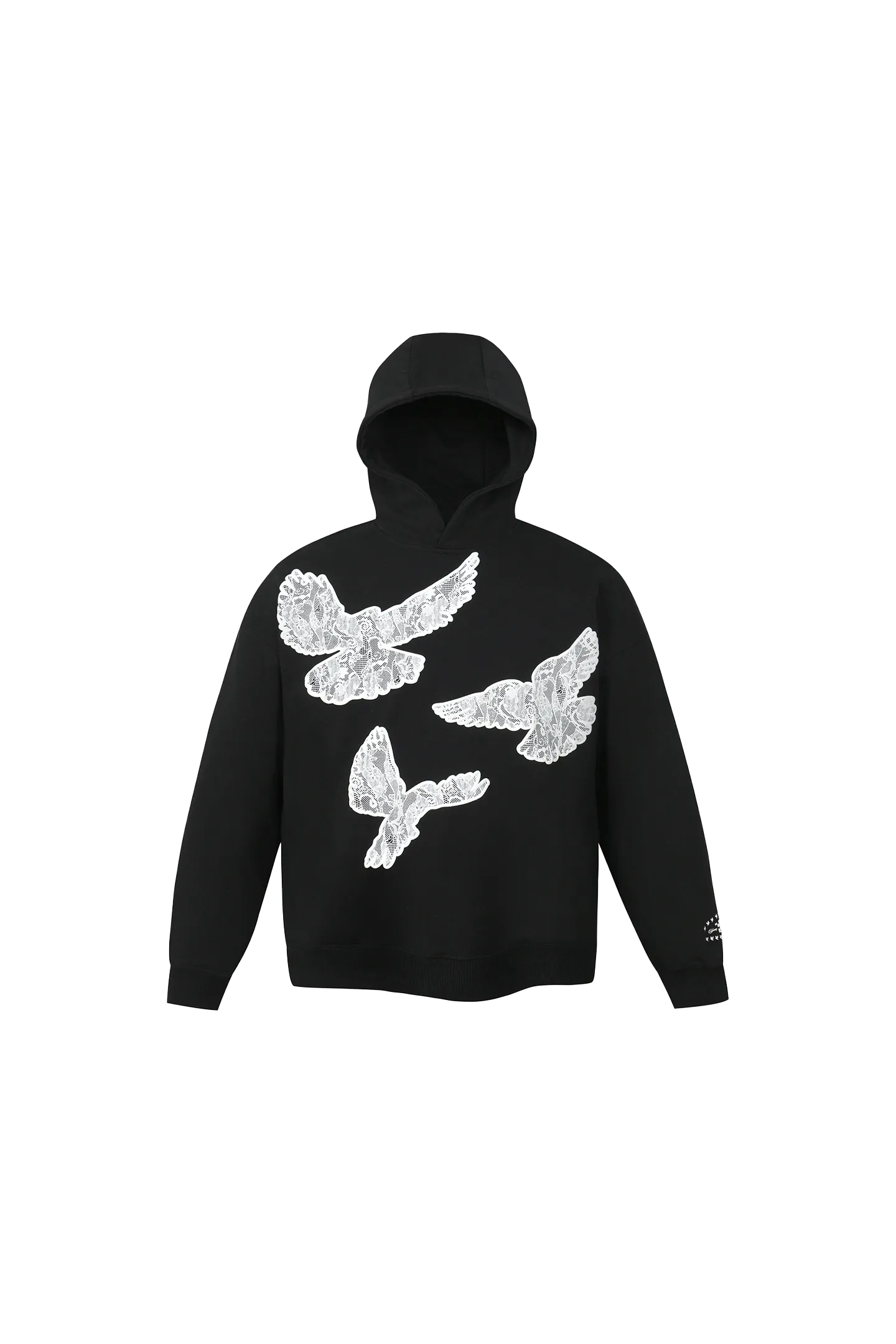 Black Printed Lace Foam Peace Dove Hoodie