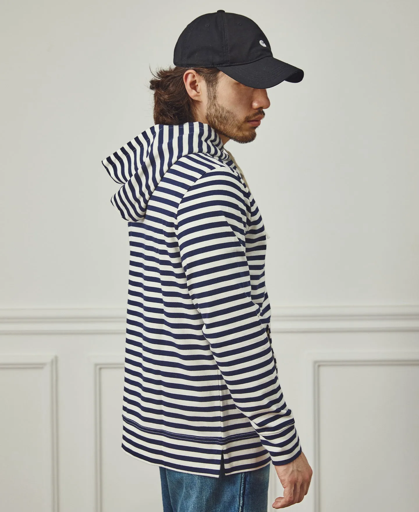 Classic Fit Breton Stripe Cotton Jersey Hoodie