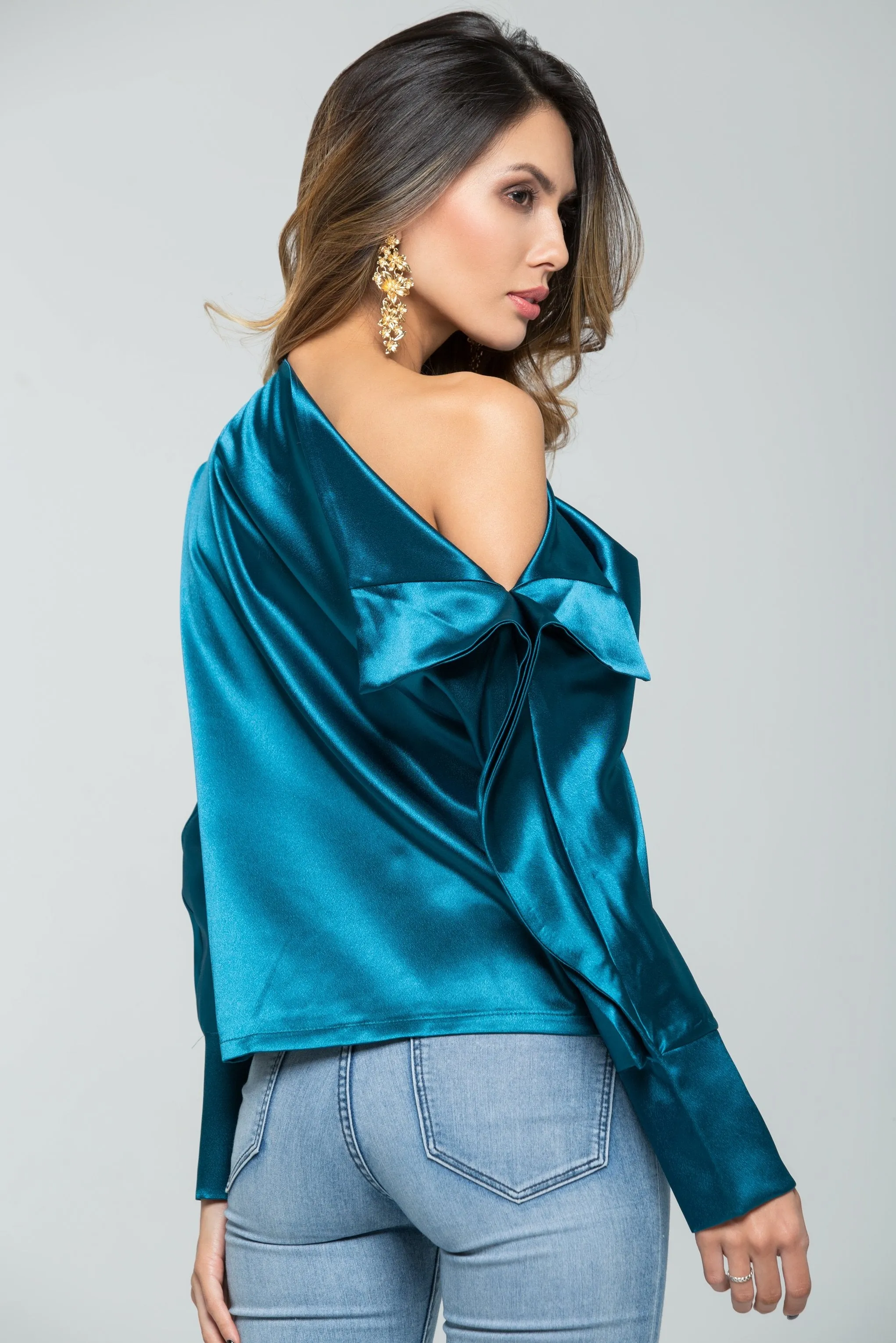 Cyan Blue Asymmetrical Top