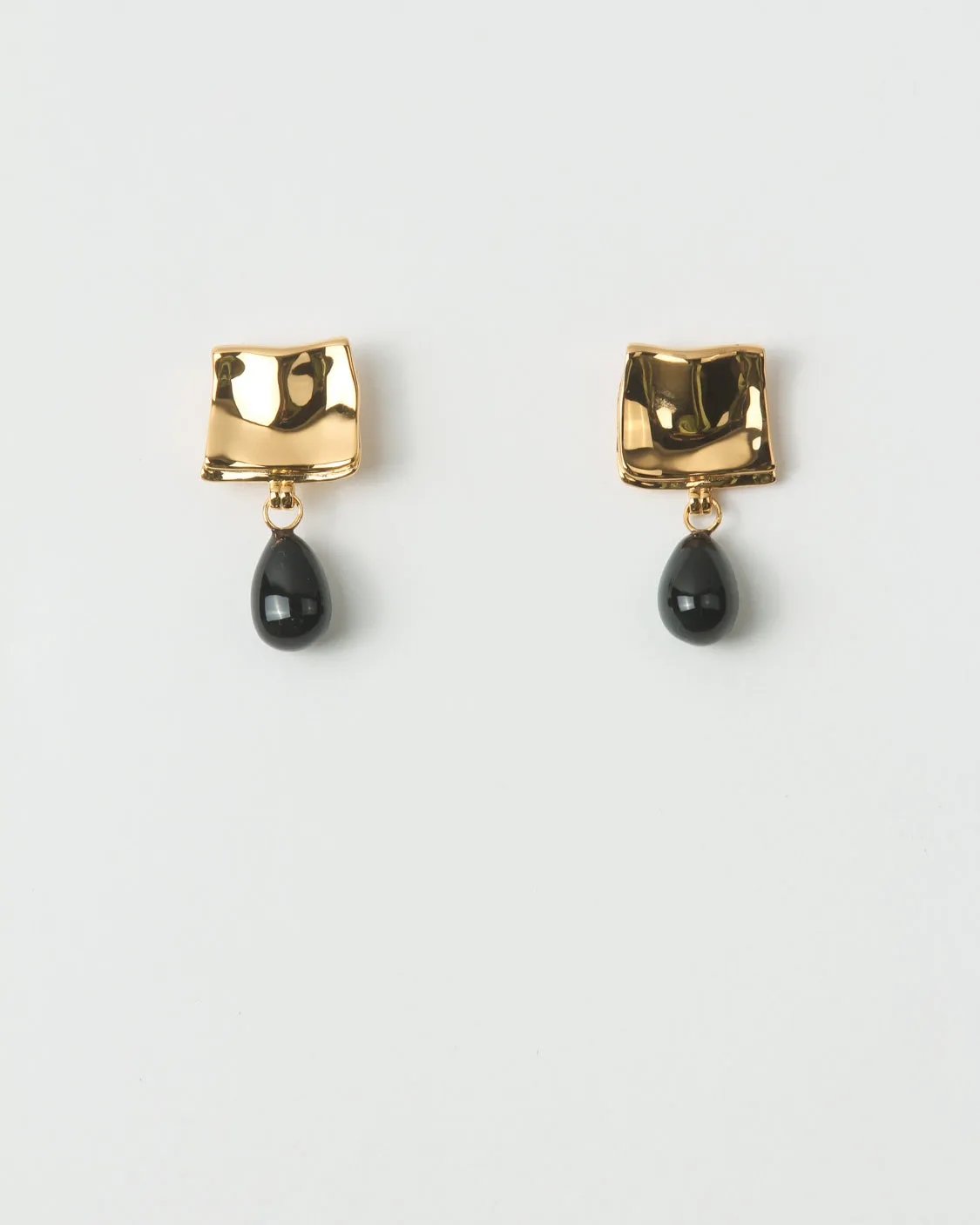 Folded Drop Earrings Gold Plated with Black Onyx