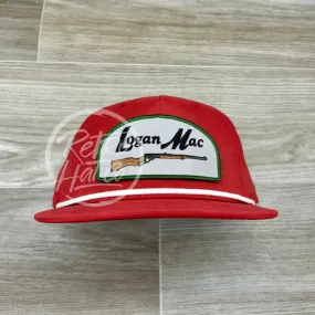 Logan Mac Rifle Patch (arch) on Red Retro Hat w/ White Rope