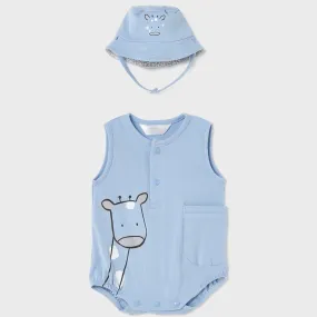 Mayoral Newborn Boy Romper with Hat Set