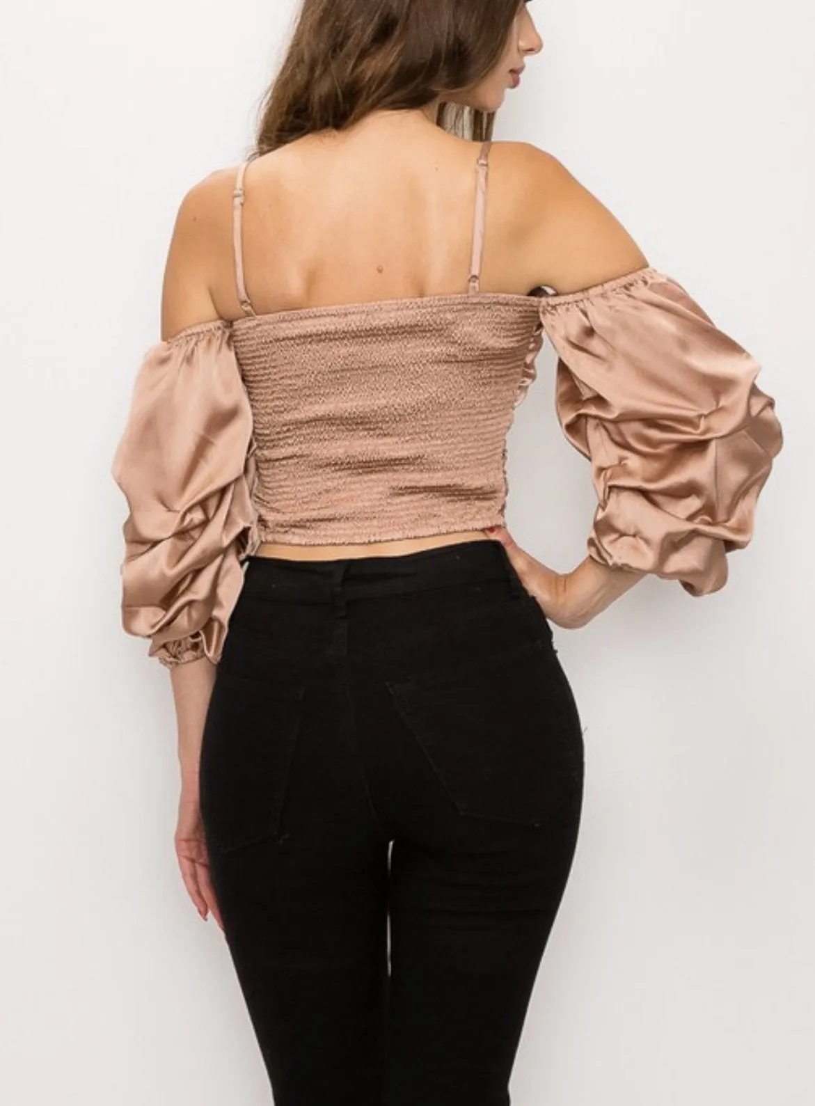 Mocha Ruched Off Shoulder Top