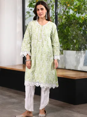 Mulmul Cotton Baybreeze Green Kurta