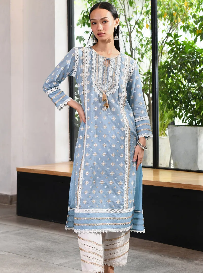 Mulmul Cotton Corey Kurta Teal