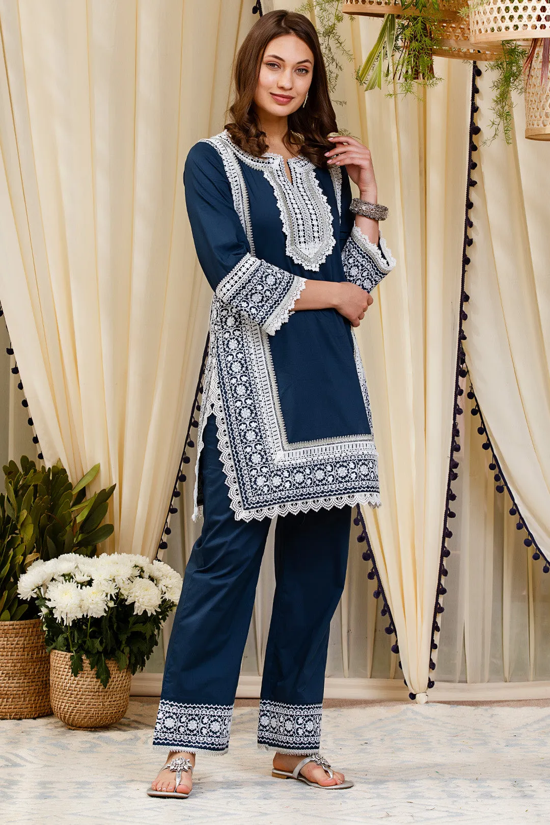 Mulmul Cotton Elda Kurta With Elda Pyajama