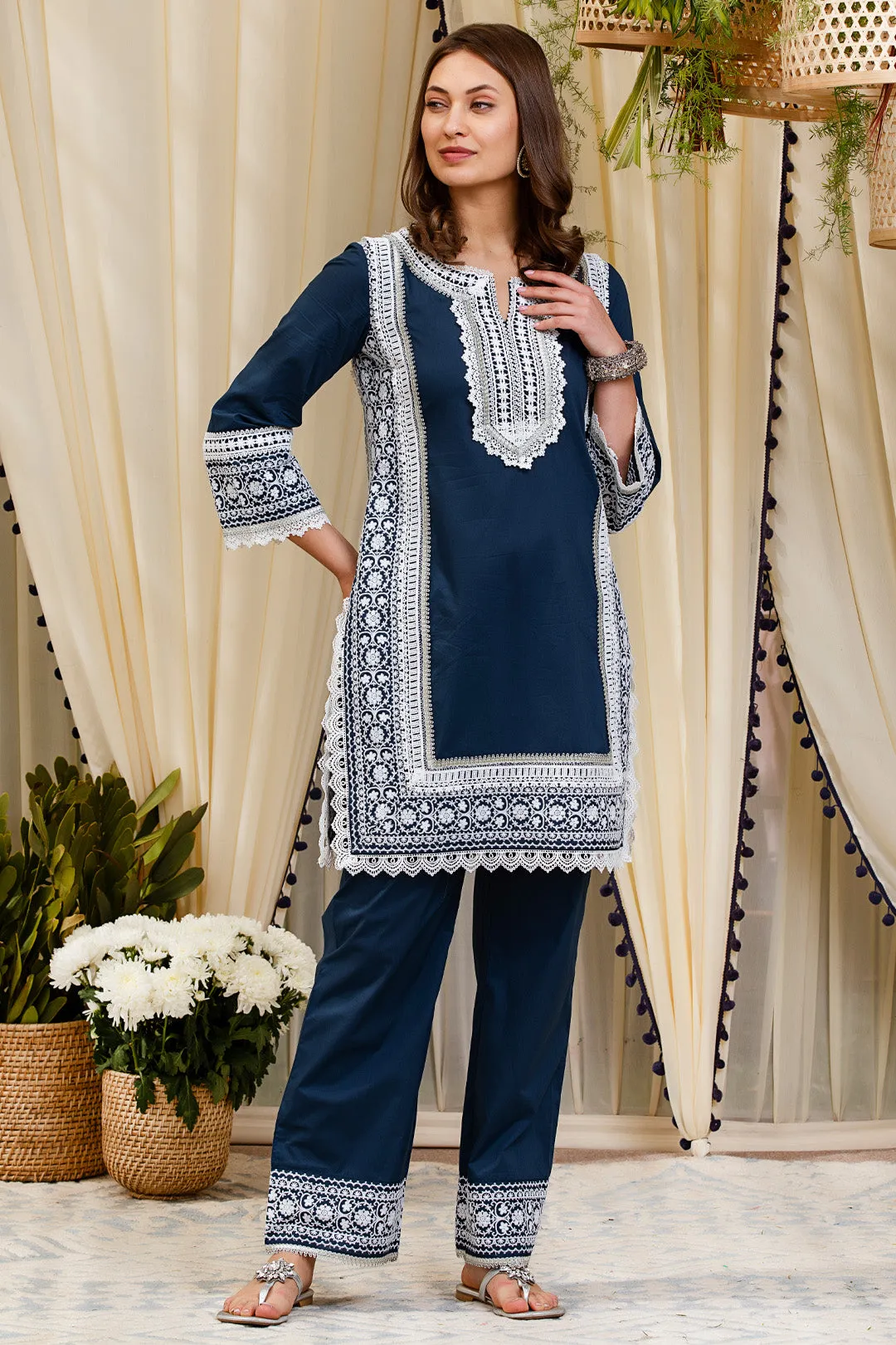 Mulmul Cotton Elda Kurta With Elda Pyajama