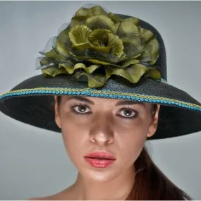 NA1013-Black hat with large flower