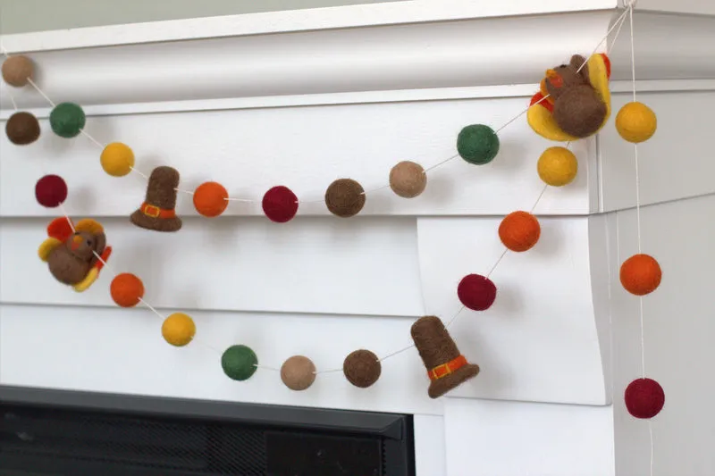 Thanksgiving Turkey & Pilgrim Hat Garland- Fall Colors